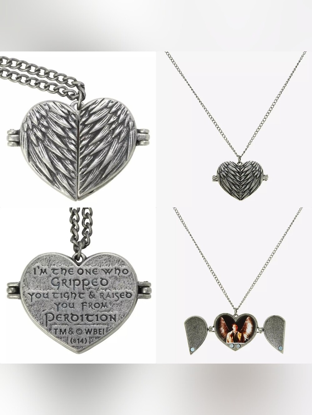 Supernatural Join The Hunt Bioworld Pewter Heart Castiel Wings Locket NWOT - Picture 3 of 17
